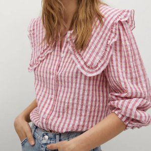 Mango blouse in red/pink gingham with babydoll collar size 8